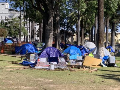 A homeless encampment in down town Los Angeles, California driven by poor liberal government policy.
