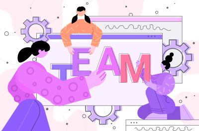 businesspeople team working together brainstorming teamwork concept horizontal portrait vector illustration