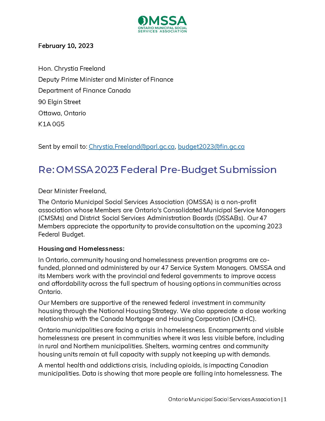 OMSSA 2023 Federal Pre-Budget Submission