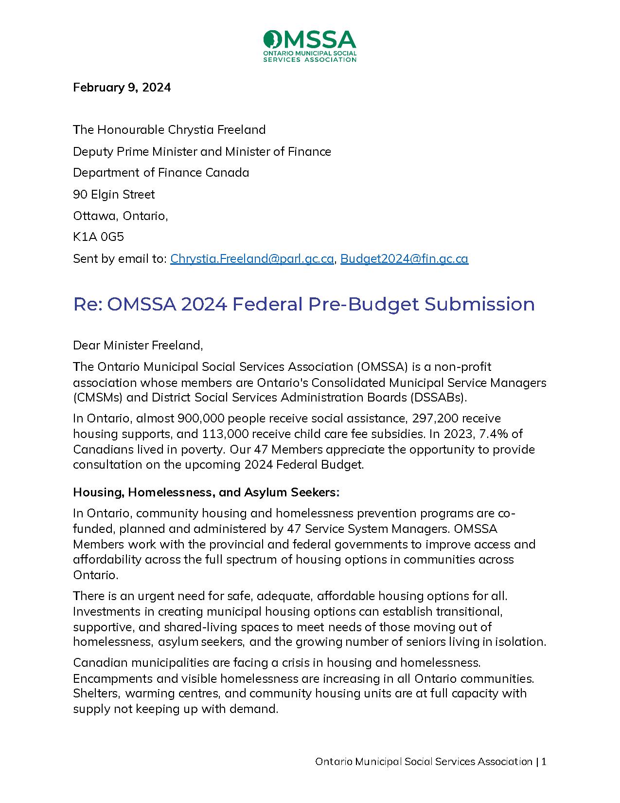 OMSSA 2024 Federal Pre-Budget Submission